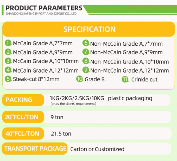 Automatyczne mrożone frytki mrożone frytki ekologiczne IQF frytki ziemniaczane masowe opakowanie 10 kg świeży materiał 0